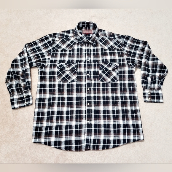 Cotton Works Plaid Flannel Western Pearl Snaps Size Large Unisex Heavyweight - Picture 4 of 9